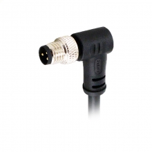 Cable Assembly, A Code - M8 3pins A code male right angle molded cable, unshielded, PVC, -10°C~+80°C, 24AWG 0.25mm²